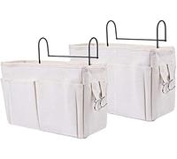 Bedside Hanging Storage Bag, Hanging Basket Bedside Caddy Bedside Storage Pocket, Dormitory Bed Organiser Caddy Desktop Storage Rack for Headboards Bunk Beds Hospital Bed Dorm Rooms (White 2PCS)