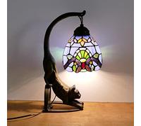 Bedside Lamp, Mini Night Light, Tiffany Lamp, Stained Glass Lamp, Small Table Lamp with Cat Alloy Base, Kids Bedroom Nightstand Desk Accent Lamp for Animals Kitty Lover,B