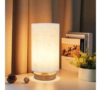 Bedside Lamps,Small Table Lamp for Living Room (Warm Light Bulb Included) | Bedside Light Linen Fabric Shade Classic On/Off Switch &Natural Wooden Base Bed Side Lamp for Living Room,Bedroom,Office,Desk
