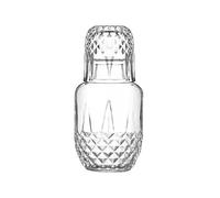 Bedside Night Water Carafe Set with Glass, Clear Nightstand Carafe for Bedroom and Guest Room, Glass Mouthwash Decanter for Bathroom (550 ml / 18.5 OZ)