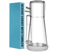 Bedside Night Water Carafe Set with Tumbler Glass, Clear Nightstand Carafe with Silicone Coaster for Bedroom and Guest Room, Glass Mouthwash Decanter for Bathroom (22 OZ)