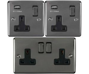 Bedside Plug Socket Pack-2X Single / Usb & 1X Twin Gang-Black Nickel / Black 13A