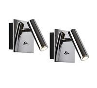 Bedside Reading Lamp Set of 2, Modern Wall Mounted Light with Switch, Warm, Adjustable Bed Wall Sconce, Ideal for Reading in Bed - Chrome
