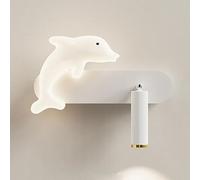 Bedside Reading Wall Lamp, Children's Room Wall Light, Metal Wall Sconce with Dolphin Shade, 350°+180° Rotating Adjustable Spotlight, Modern LED Wall Lamps - 12W - 3 Color Modes