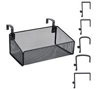 Bedside Shelf for Bed & Bunk Bed Storage Basket Office Cubical Wall Hanging Organizer - 5 Different Size Hooks - College Dorm Home Office Essentials for Phone,Book,Drink,Tissue (Black)