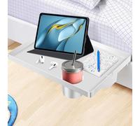 Bedside Shelf with Cup Holder, Clip-On Dorm Bunk Bed Tray 43x30cm Portable Bedside Table Mini Nightstand for Dorm Room Home(White)