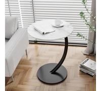 Bedside Small Tea Table Round Small Table Small Apartment Portable Home Tea Table Multifunctional Woodgrain Oval Snack Table Side Table Bedside Table Sofa Table Black + White Shelf