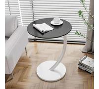 Bedside Small Tea Table Round Small Table Small Apartment Portable Home Tea Table Multifunctional Woodgrain Oval Snack Table Side Table Bedside Table Sofa Table Black + White Shelf