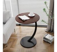 Bedside Small Tea Table Round Small Table Small Apartment Portable Home Tea Table Multifunctional Woodgrain Oval Snack Table Side Table Bedside Table Sofa Table Walnut + Black Shelf