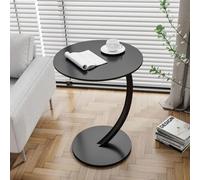 Bedside Small Tea Table Round Small Table Small Apartment Portable Home Tea Table Multifunctional Woodgrain Oval Snack Table Side Table Bedside Table Sofa Table Walnut + Black Shelf
