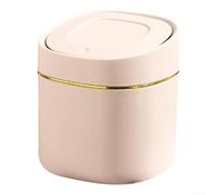 Bedside small trash can with pop-up lid press action for easy opening for office living room use with minimalist round silhouette (white)