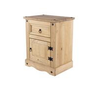 Bedside Table 1 Drawer Single Door Traditional Rustic Metal Ring Pulls