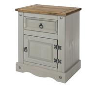 Bedside Table 1 Drawer Single Door Traditional Rustic Metal Ring Pulls