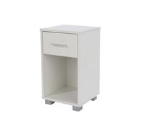 Bedside Table 1 Drawer White Modern Bedroom with Open Shelf and Silver Legs