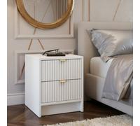 Bedside Table 2 Drawer Nightstand Tireno 2Sz Mdf White Velvet Laminated Board Fluted Fronts Modern Bedroom Furniture Storage