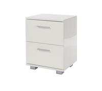 Bedside Table 2 Drawer White High Gloss Modern with Metal Bar Handles