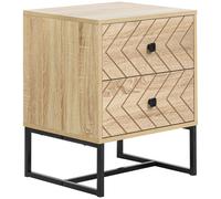Bedside Table 2 Drawer ZigZag MDF & Particleboard Natural Wood 48x39.5x60cm blk
