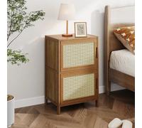 Bedside Table 2 Rattan Door Bamboo Nightstand Cabinet Storage Bedroom Side Table