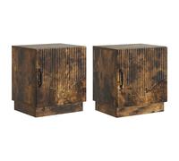 Bedside Table 2pc Smoked Oak 43x34.5x47cm Engineered Wood Black Metal Vintage UK