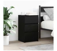 Bedside Table 3-Drawer Black Engineered Wood 39x35x65cm Nightstand Compact Fit