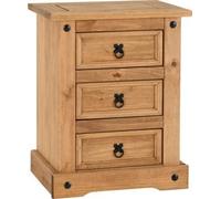 Bedside Table 3 Drawer Corona Mexican Pine Bedroom Storage