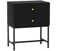 Bedside Table 48x30.8x60cm Black MDF 2 Drawers Metal Base Gold Handles SleekTop