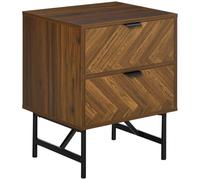 HOMCOM Two-Drawer Herringbone Bedside Table Home Cabinet Bedroom Storage Brown