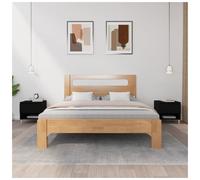 Bedside Table 50x46x50cm Black Engineered & Eucalyptus Wood Modern with Drawer