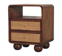 Artisan Furniture Solid Wood Larissa Chestnut Nightstand, 2-Drawers, 1 Shelf, Ball Feet, Beige And Brown
