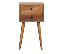 Bedside Table 57cm H x30cm W x30cm D Solid Mango Wood Oak Brown 2 Drawers Scandi