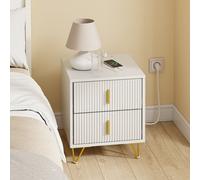 Bedside Table Bedside Cabinet White Nightstand With 2 Drawers And Charging Station,sobuy Fbt115-E-W