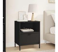 Bedside Table Black 49 x 36 x 61 cm Engineered Wood 1 Drawer 1 Shelf Modern Look