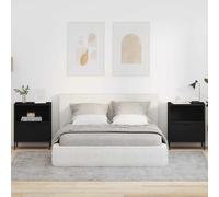 Bedside Table Black 49x36x61 cm Engineered Wood Matte Black With Steel Legs Pair