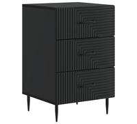 Bedside Table Black Engineered Wood 43x41x66.5 cm 3-Drawer Nightstand CompactUK