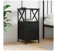 Bedside Table Black Oak 34x35.5x70cm Engineered Wood 2 Drawers 1 Shelf RusticArt