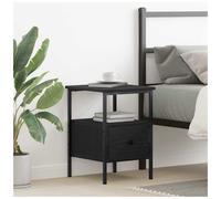 Bedside Table Black Oak 34x36x50cm Engineered Wood 1 Drawer 1 Shelf Rustic Slim