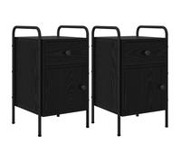 Bedside Table Black Oak 35x36.5x61cm Engineered Wood & Steel Frame 1-Drawer 2pc