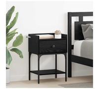 Bedside Table Black Oak Engineered Wood 40x29x60cm Drawer Two Shelves Matte legs