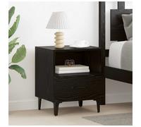 Bedside Table Black Oak Engineered Wood Compact 1pc 40x35x47.5cm 1Drawer 1 Shelf