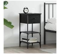 Bedside Table Black Oak Solid Reclaim Wood 33.5x36x70cm Drawer Shelves Slim Legs