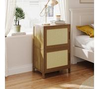 Bedside Table Boho Faux Rattan Door Natural Bamboo Nightstand Bedside Cabinet