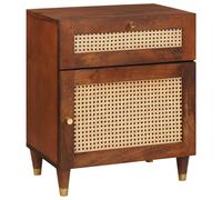 Bedside Table Brown Cane & Mango Wood 50x33x60cm Woven Rattan Storage w/ Drawer