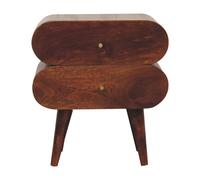 Bedside Table Brown Mango Wood 50cm H 45x35cm Nordic Legs 2-Drawer Brass Capsule