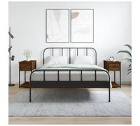 Bedside Table Brown Oak 30x60x60 cm Engineered Wood Top Iron Frame Storage Small