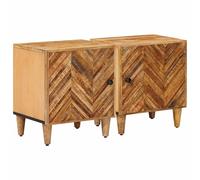 Bedside Table Brown Solid Mango Wood 40x33.5x46cm 2-Door Brass Knob Pair Nights