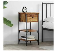 Bedside Table Brown Solid Reclaimed Wood 33.5x36x70cm Compact 1 Drawer 2 Shelves
