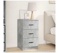 Bedside Table Concrete Grey 3-Drawer Engineered Wood Nightstand Slim. 38x38x66cm