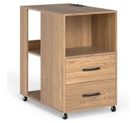 Bedside Table End Side Table With Shelves-Natural