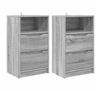 Bedside Table White 40x30x67cm Engineered Wood 2 Drawers Shelf CompactMinimalist