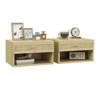 HOMCOM Floating Nightstands Set Of 2 With Rattan Drawer And Storage Shelf For Bedroom